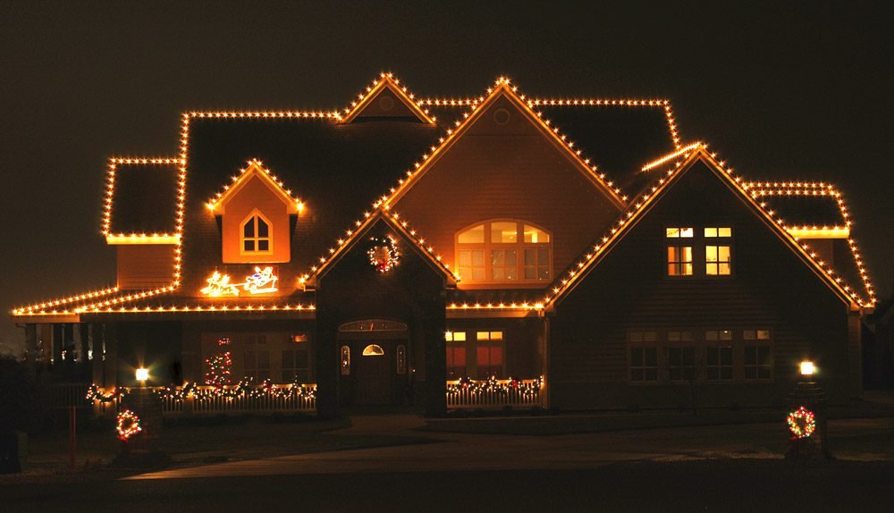 home with holiday lighting